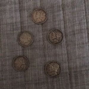 5 pre 64 silver mercury dimes